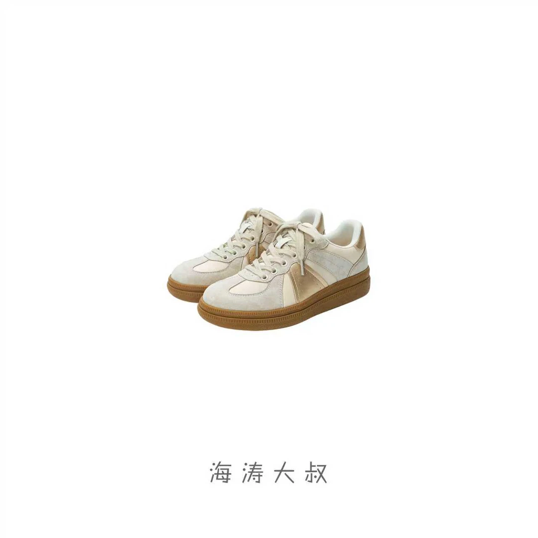 【海涛大叔】厚底松糕德训鞋女秋复古板鞋女小众撞色休闲鞋