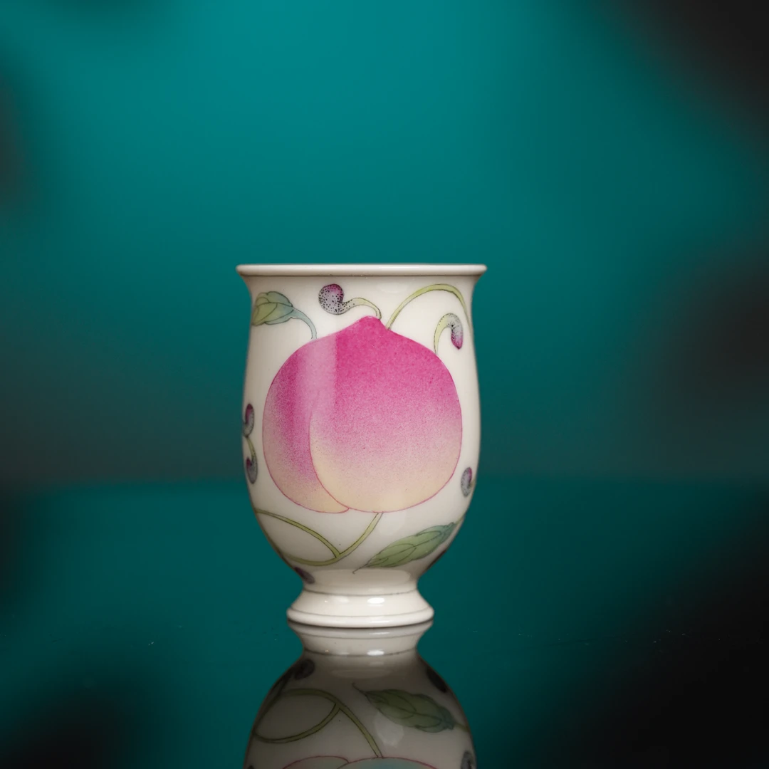 雅圣粉彩缠枝寿桃子闻香杯 景德镇手工手绘窑口精品陶瓷高端茶器