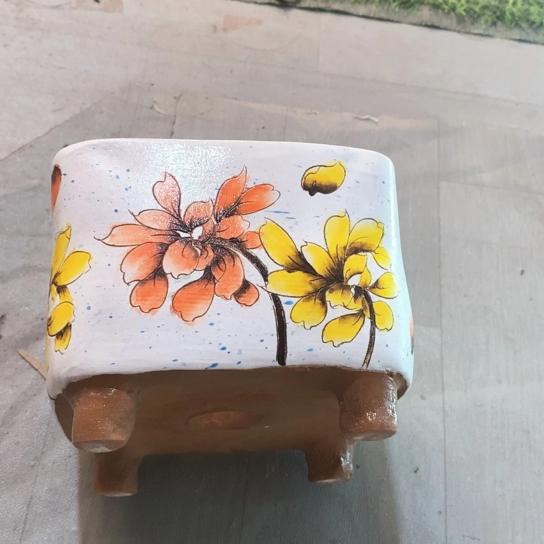 紫砂花盆红陶手绘花盆