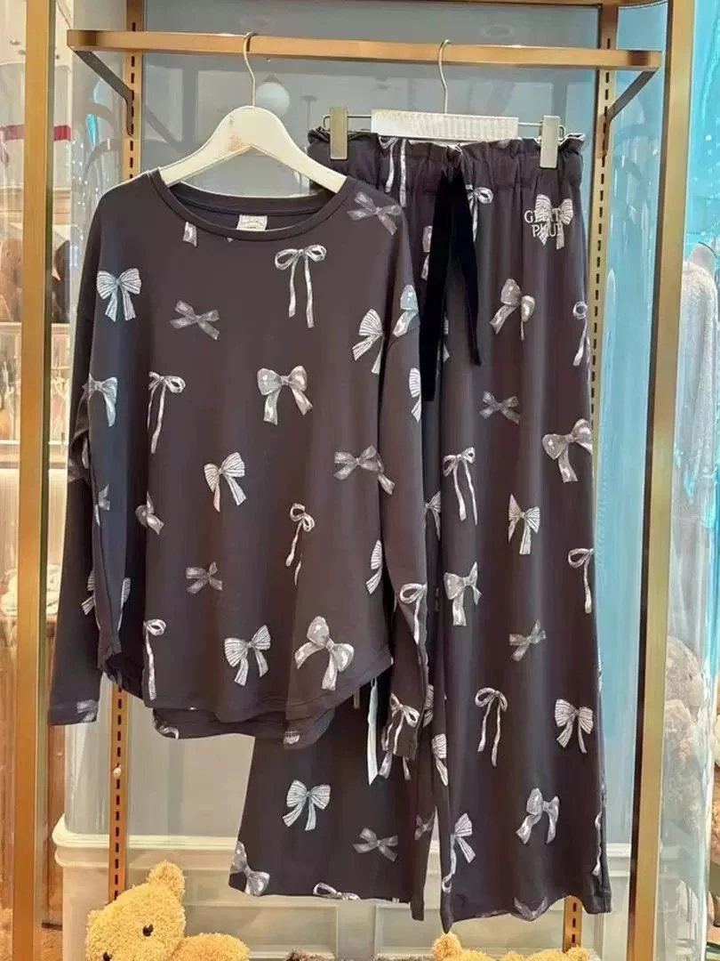 【黑色蝴蝶结】小众2024春秋新款显瘦简约家居服睡衣套装