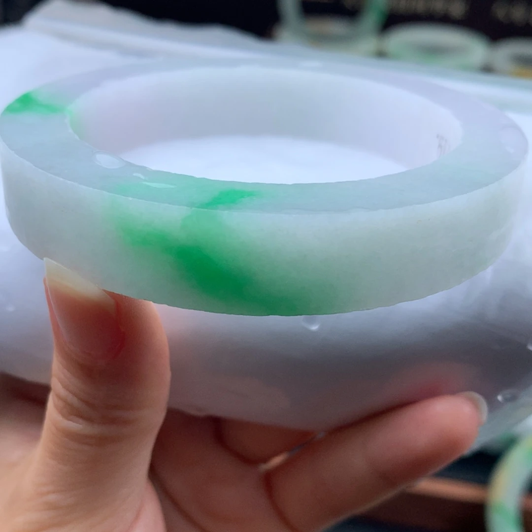 定制翡翠未镶嵌冰胶底白底青57一63