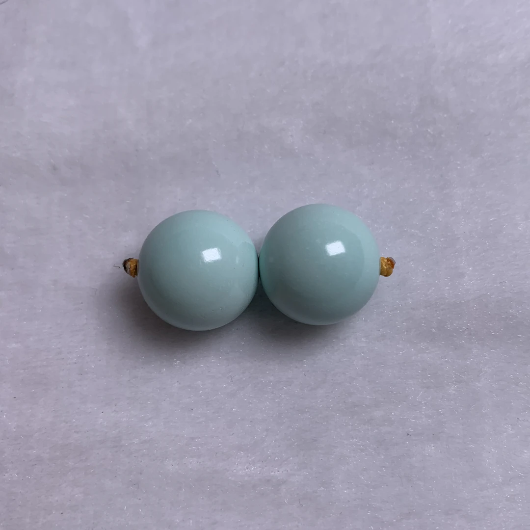 湖北天然原矿高瓷绿松石圆珠腰珠15.3mm