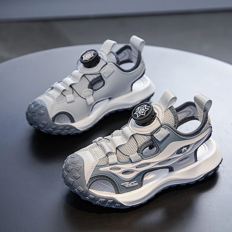 男童运动凉鞋包头2025夏季新款软底防滑网面旋转扣儿童沙滩鞋女潮