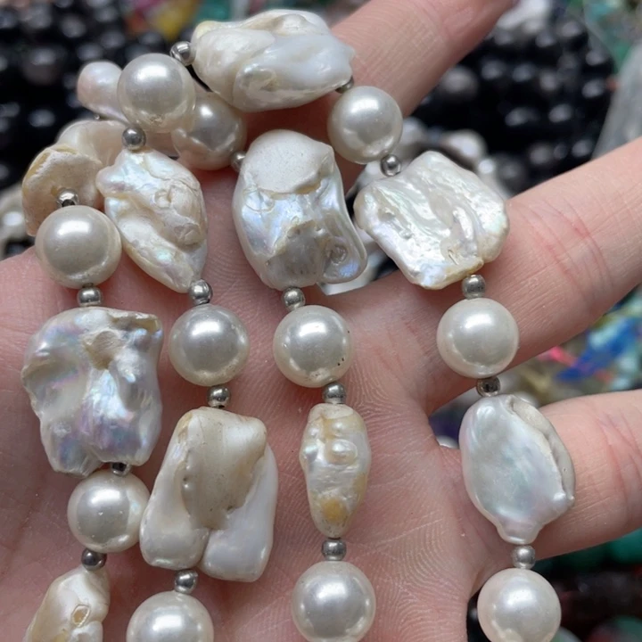 玛瑙/玉髓合金珠宝半成品查**子一条巴洛克珍珠