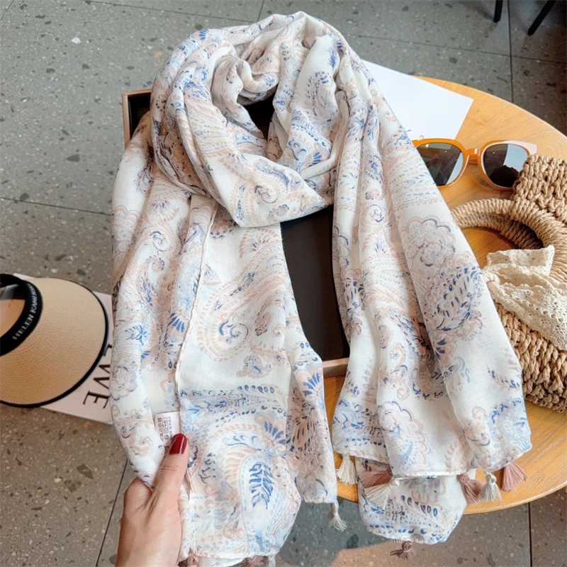 Miss both气质腰果花丝巾女旅游拍照防晒遮阳围巾长款大披肩纱巾