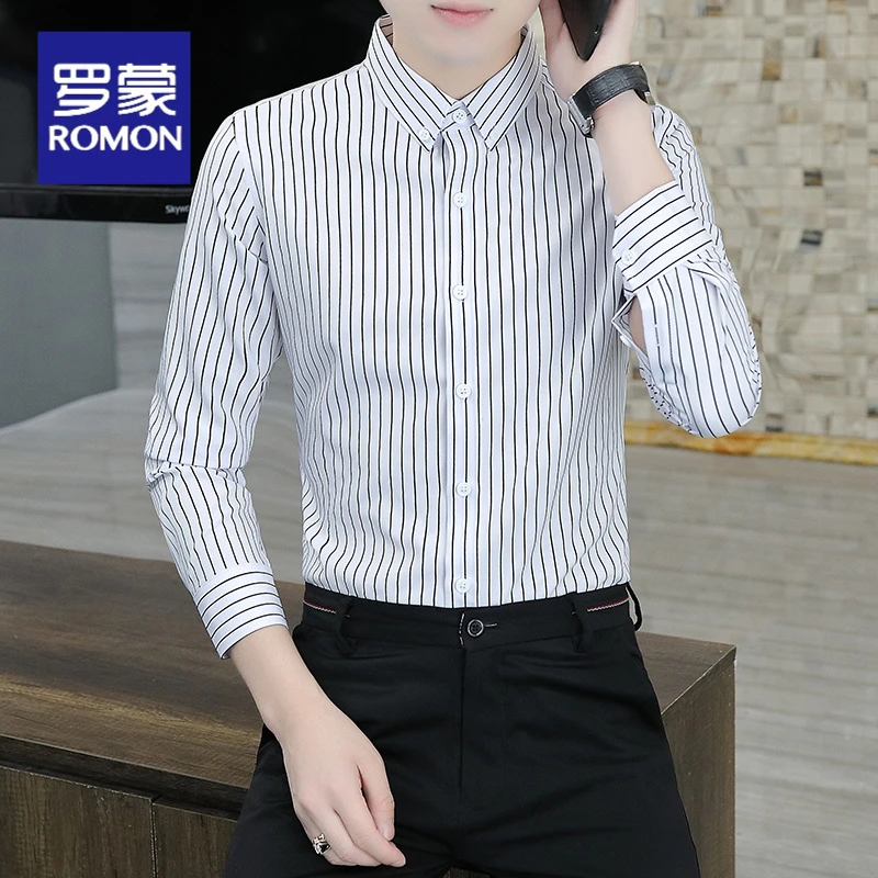 罗蒙2025爆款男士弹力抗皱轻奢高档新款条纹夏季长袖衬衫男衬衣