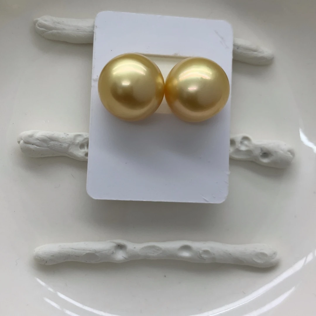 海水珍珠裸珠金珠对珠13-14mm