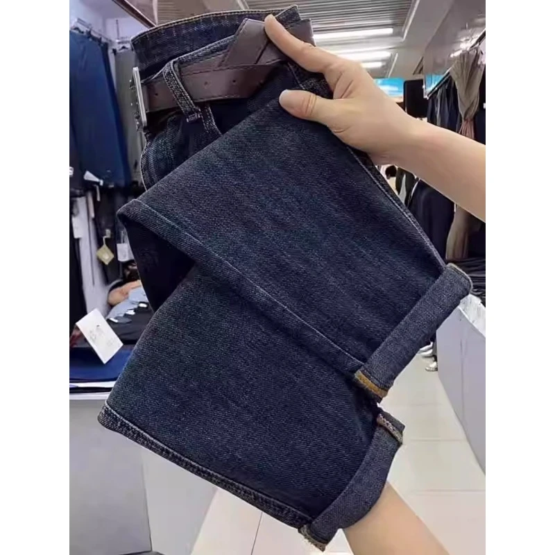 大码蓝灰色哈伦牛仔裤女秋冬季胖mm高腰弹力小个子九分萝卜老爹裤