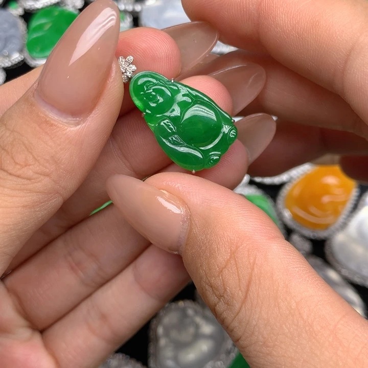 翡翠18K金镶嵌吊坠(不含链)