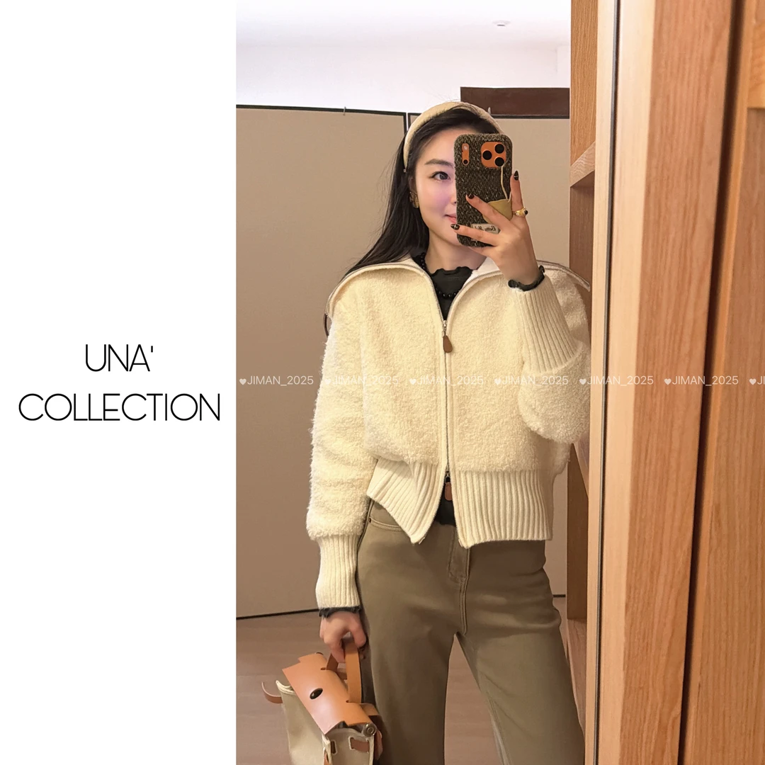 【吉满】自制款大翻领双拉链圈圈羊毛加厚毛衣开衫JM2996