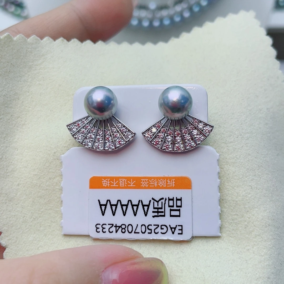 银S925镶嵌海水珍珠耳饰w56