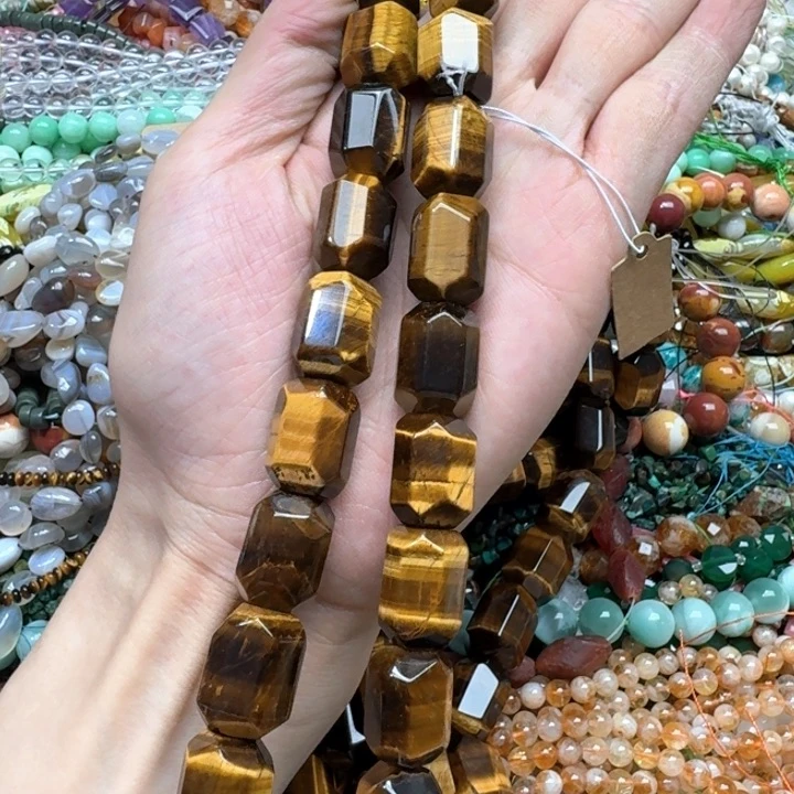 合金玛瑙/玉髓珠宝半成品一条14x20m虎眼桶珠