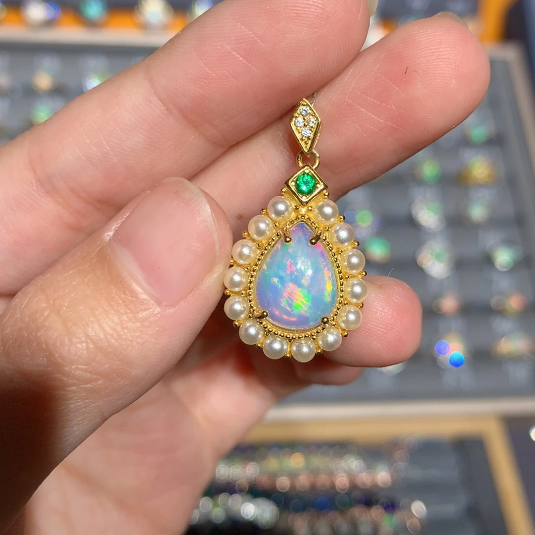 银S925镶嵌欧泊欧泊吊坠y