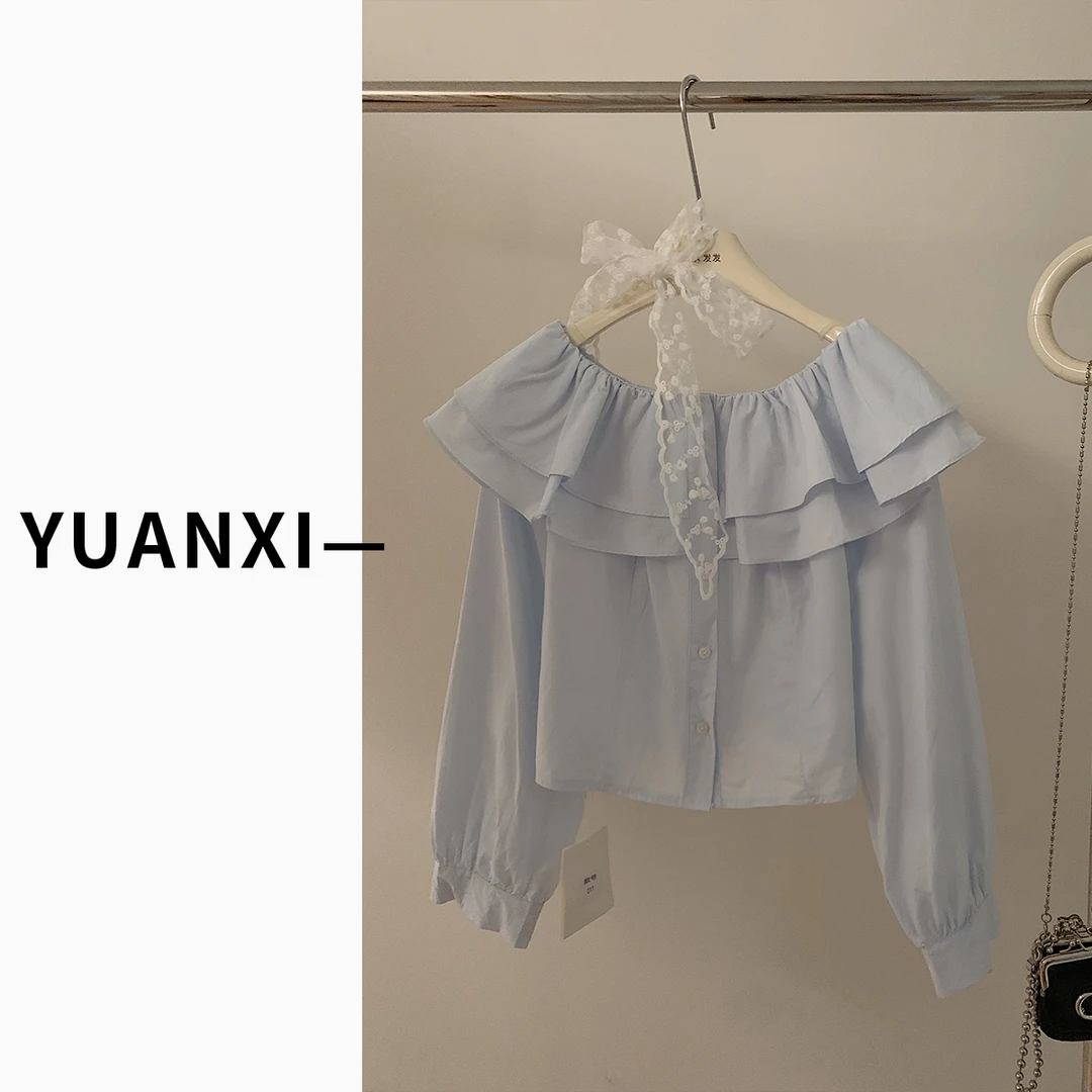 【YUAN.XI】F387 韩系减龄一字领长袖衬衫女2025年春装新款