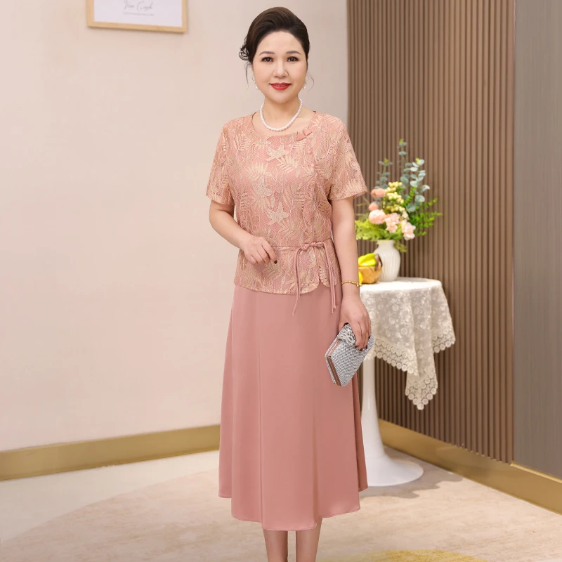 妈妈婚宴装平时可穿高贵连衣裙夏喜婆婆订婚喜服宴会礼服洋气裙子