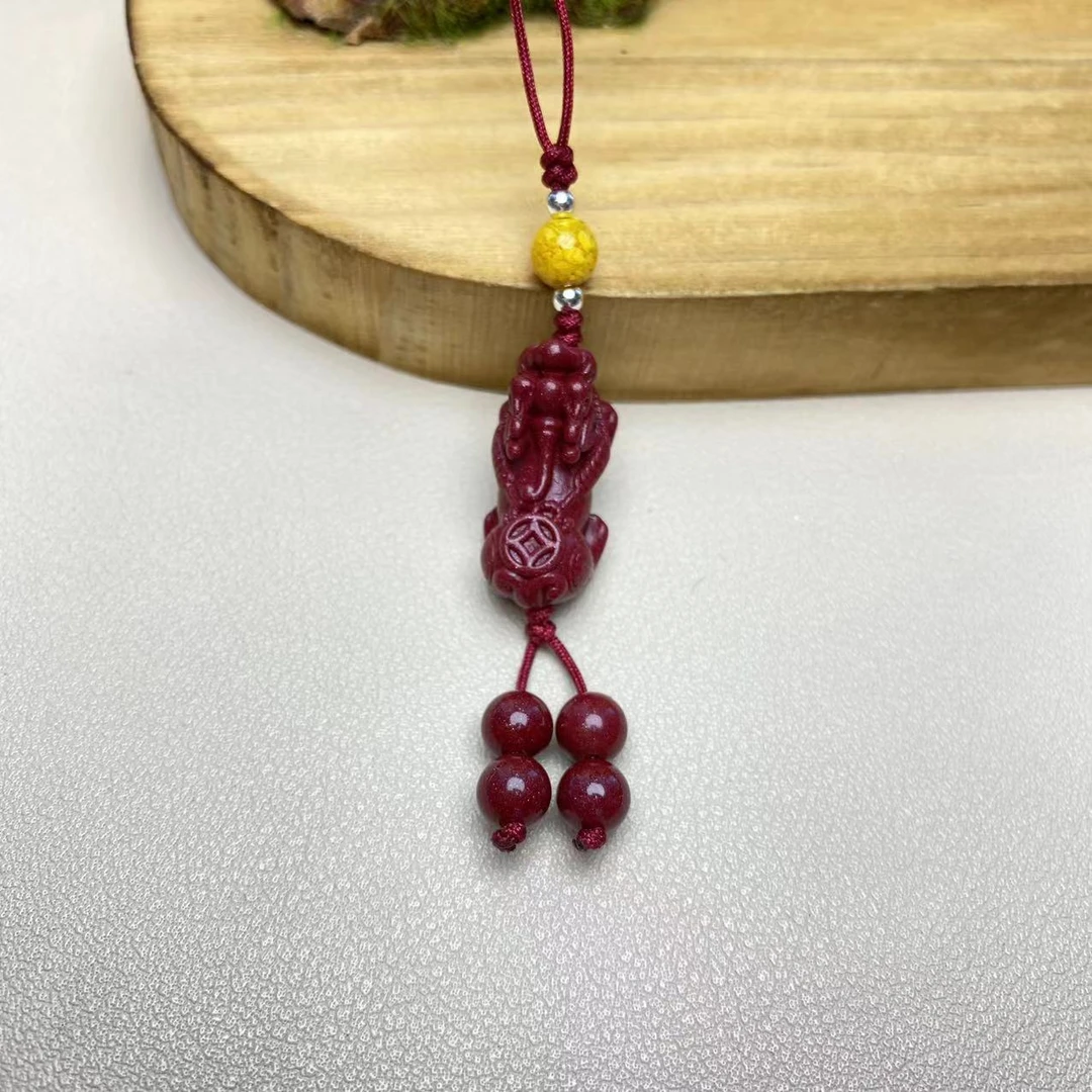 含辰砂工艺品高含量朱砂紫金砂设计款招财纳福貔貅手机挂保真朱砂