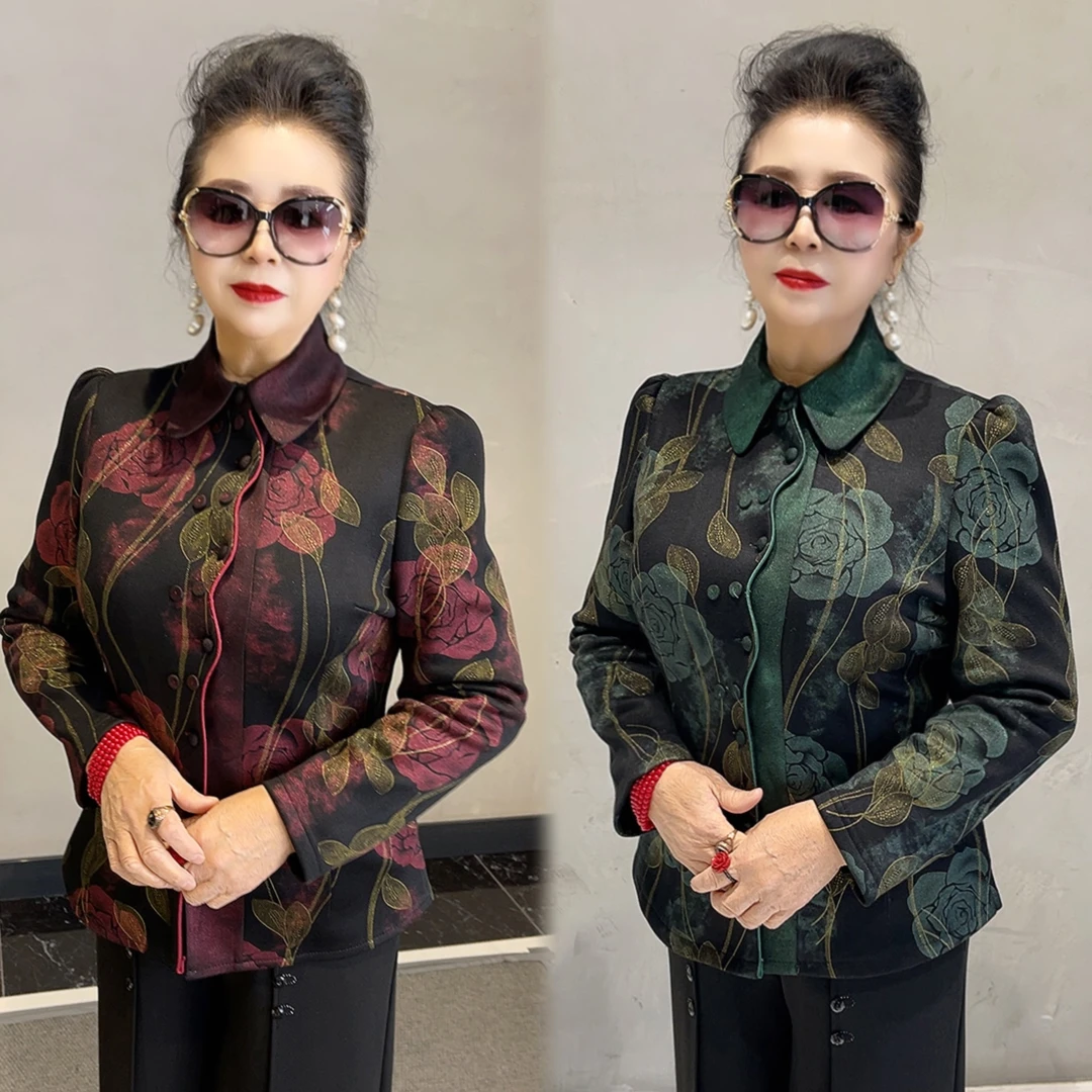 新款玫瑰加绒保暖妈妈装上衣