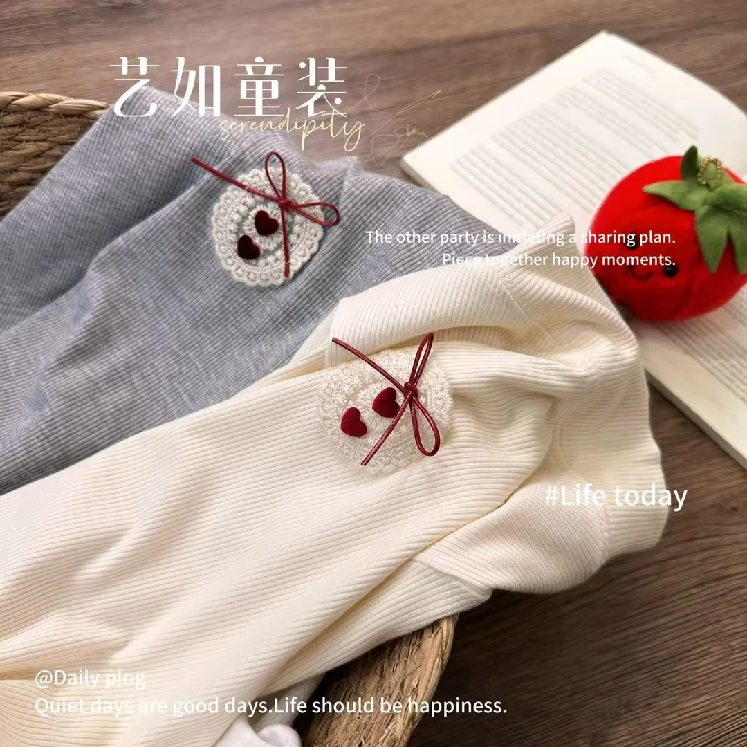 【秋日来杏】2025秋季上新韩系女童蝴蝶结半高领百搭打底衫D-H495