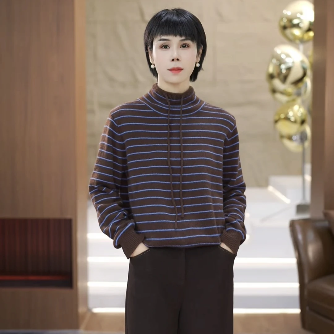 【渲渲推荐】QQ-S094秋冬季休闲时尚抽绳条纹小衫