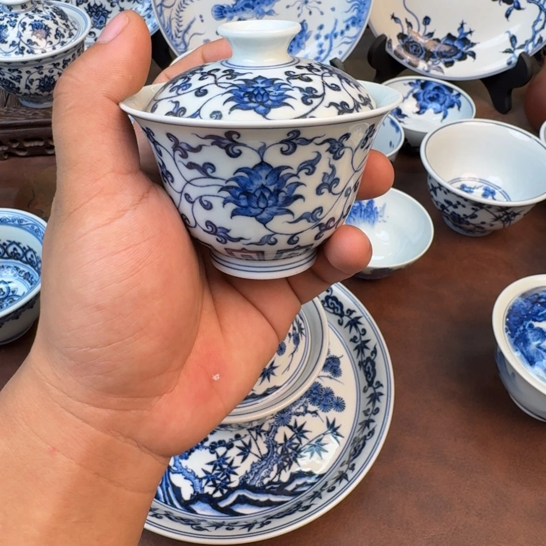 摆件缠枝莲领导盖碗福利