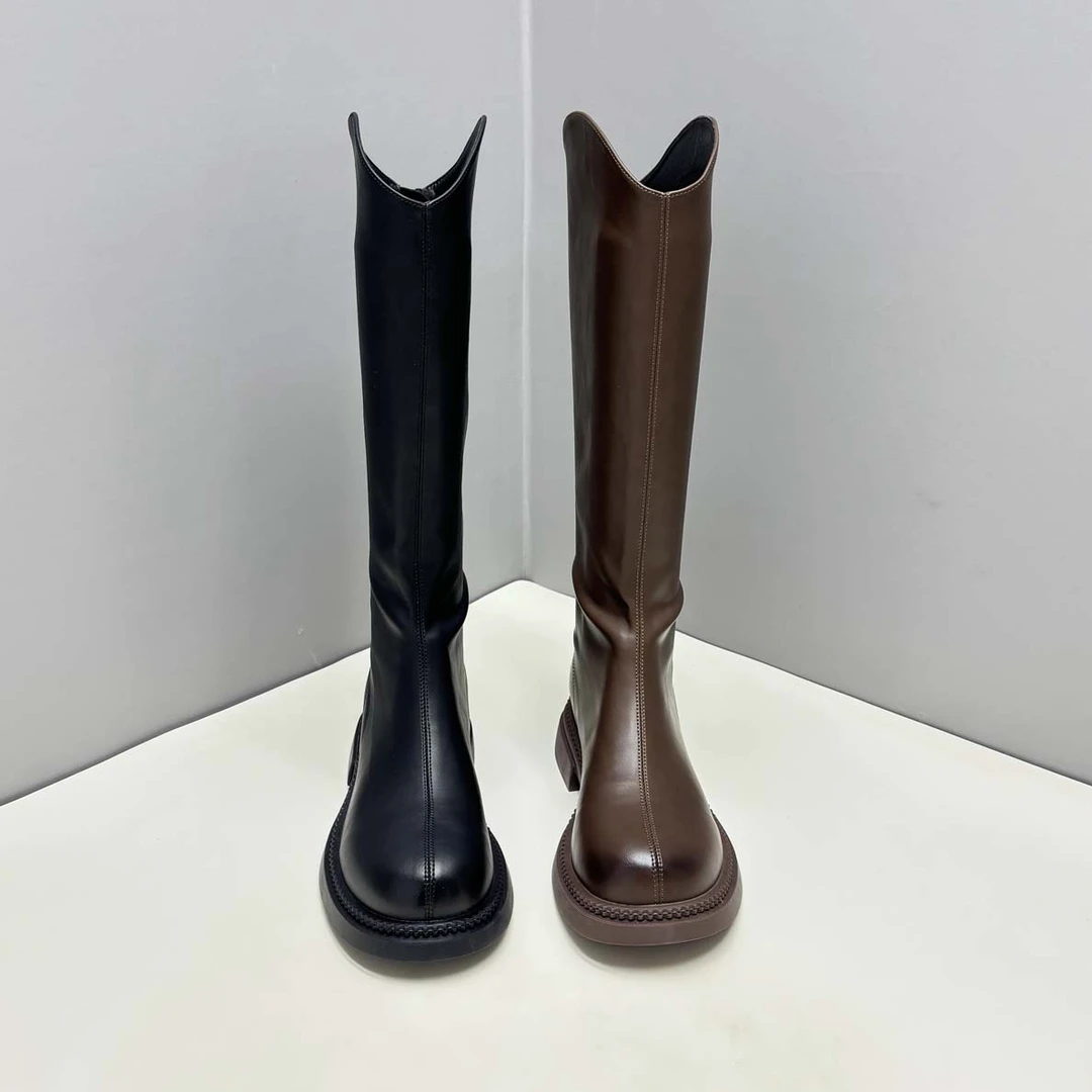 8801 【标准/加肥】平底V口不过膝显瘦高筒骑士靴长筒靴女简约百搭