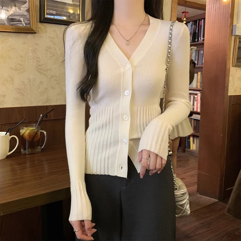 针织开衫女春秋2025新款内搭修身显瘦高级感V领毛衣打底衫上衣冬