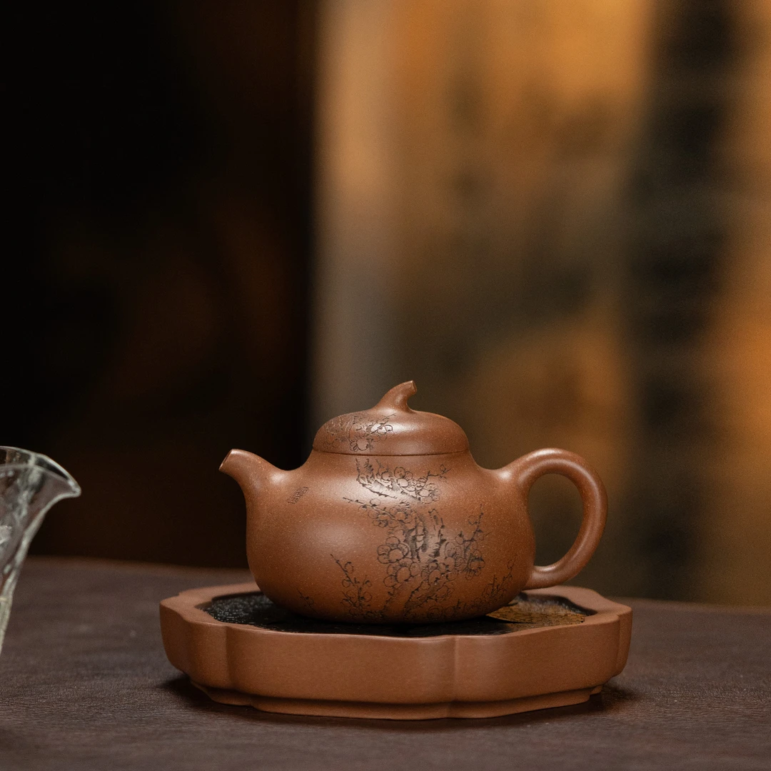 【利贞l寒梅茄瓜】李建军制 原矿桂花砂 约200cc 紫砂壶茶具LJJ