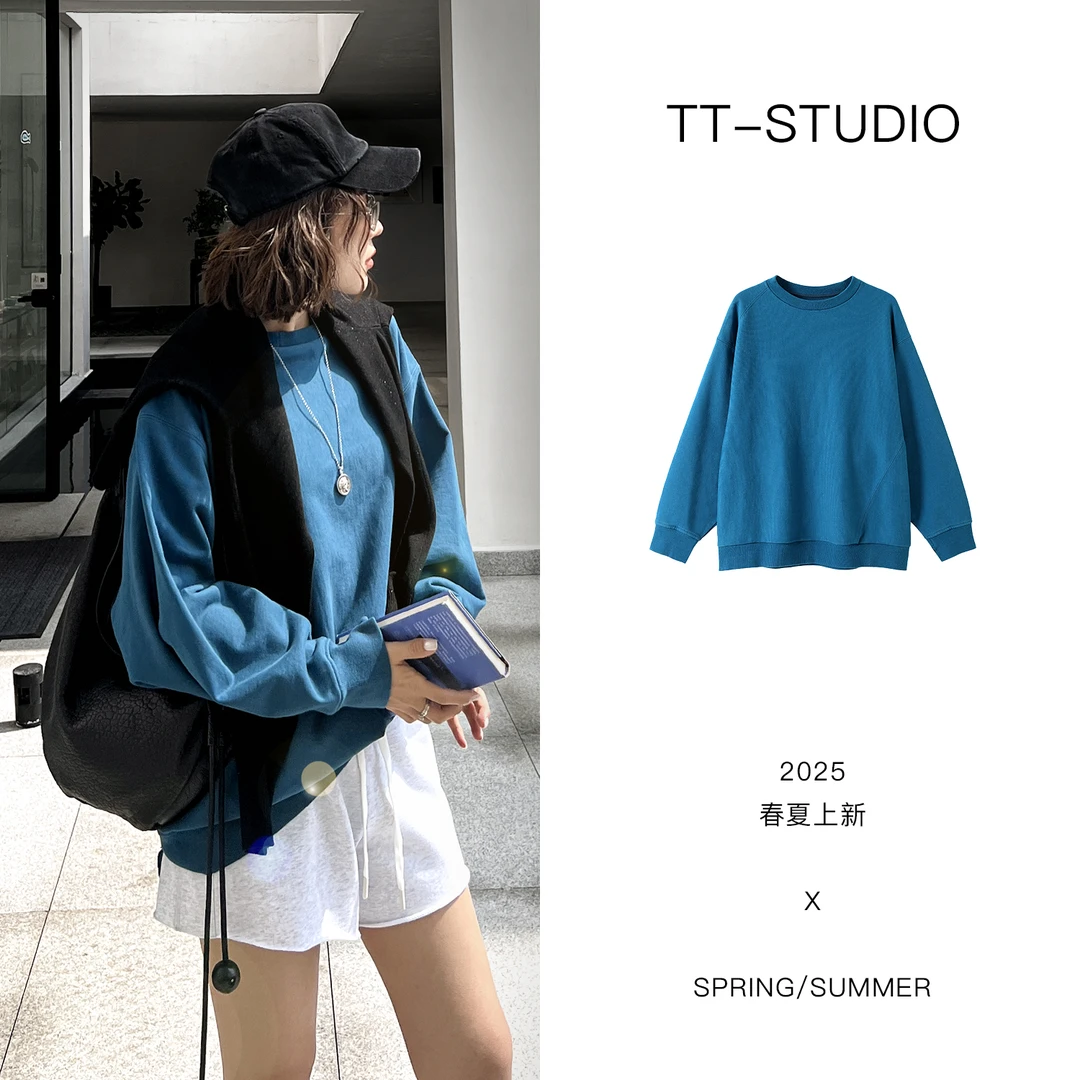 TT【蓝色海岸】100%棉休闲圆领纯色卫衣TT-11WY25016