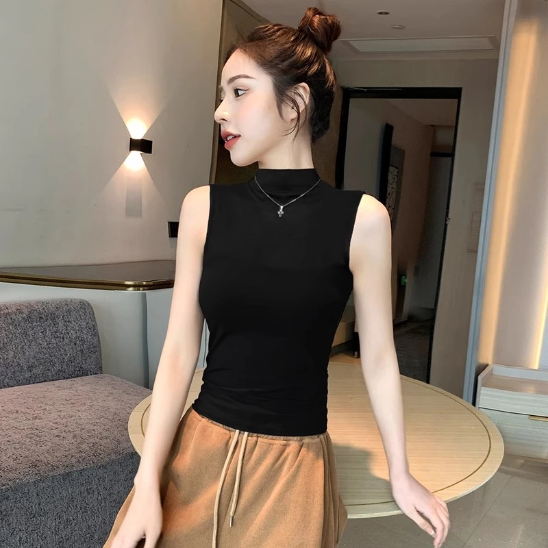 黑色修身背心女内搭春夏2025新款半高领打底衫外穿遮副乳无袖上衣