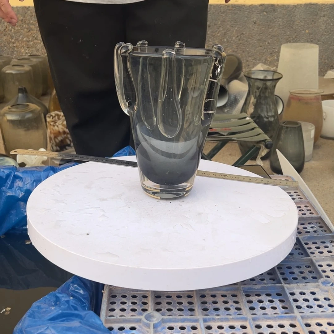 透烟灰色高度22琉璃花器摆件微瑕