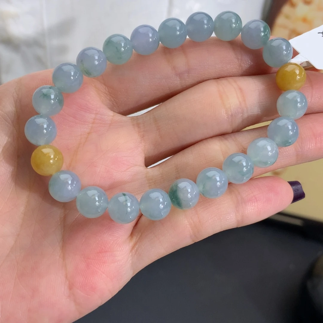 翡翠未镶嵌手串卡8胶润蓝飘花手串