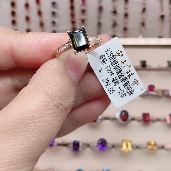 戒指碧玺银S925镶嵌戒指