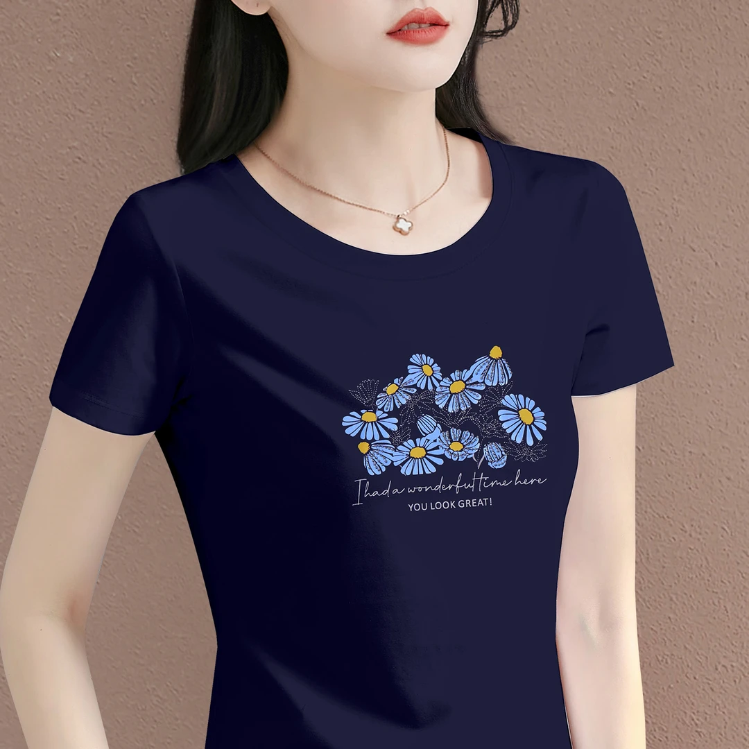 圆领正肩短袖女2025夏季新款修身遮肉显瘦减龄百搭时尚半袖上衣衫