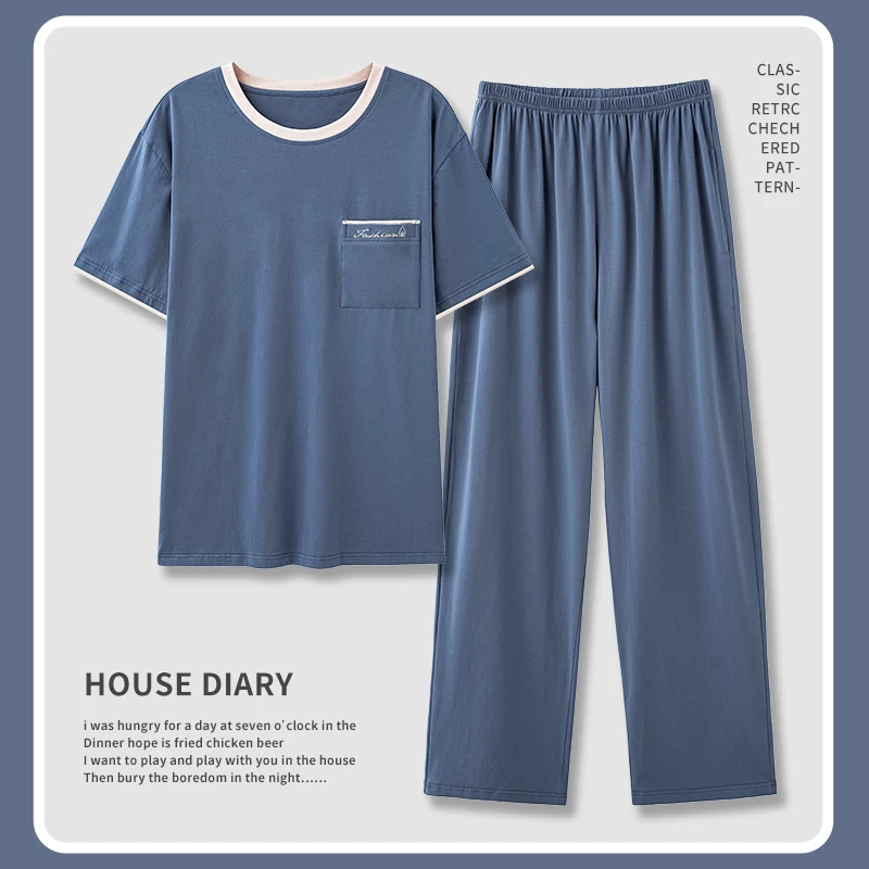 2025夏季男士睡衣套装莫代尔家居服男款套头圆领短袖长裤宽松舒适