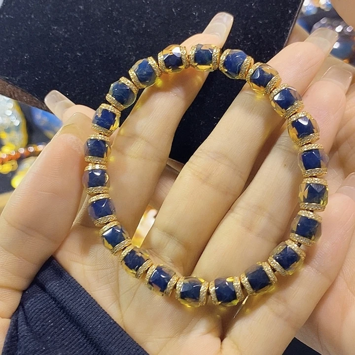 蓝珀未镶嵌珠宝奇石墨西哥蓝珀钻切手串7