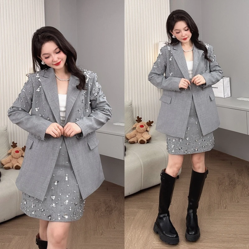 Saeda女装重工手工钉珠亮片西装套装YF3995