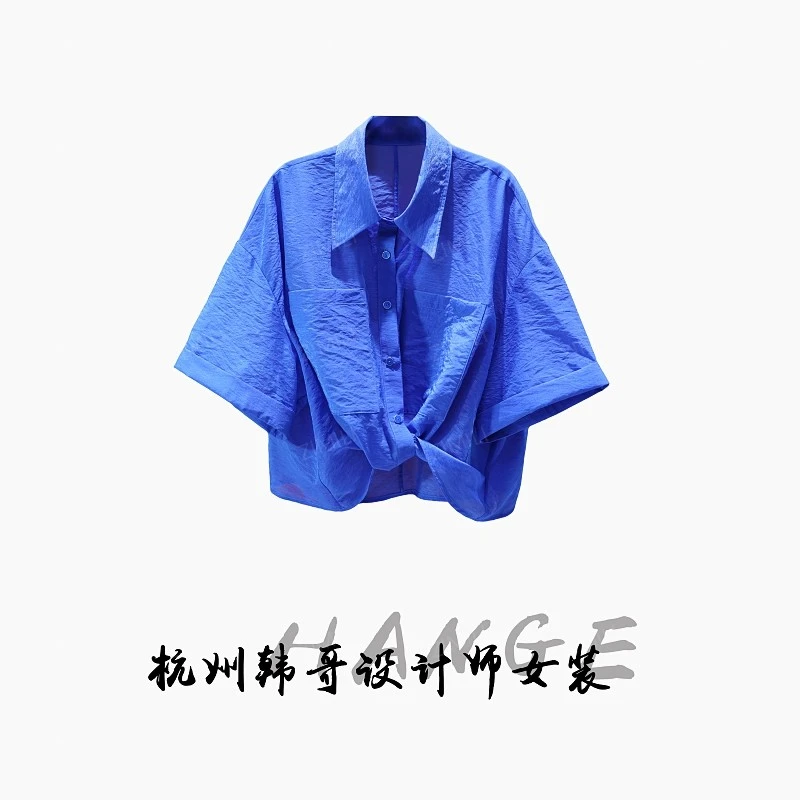 【韩哥女装】欧版设计小众景泰蓝网纱休闲时尚重工短袖衬衣9811