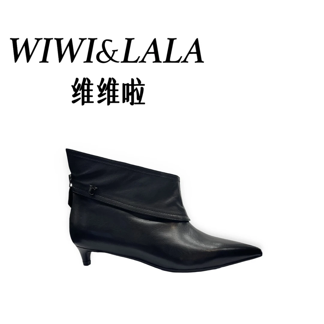 【维维啦】AW25秋款胎牛皮翻领尖头小跟鞋2555-513