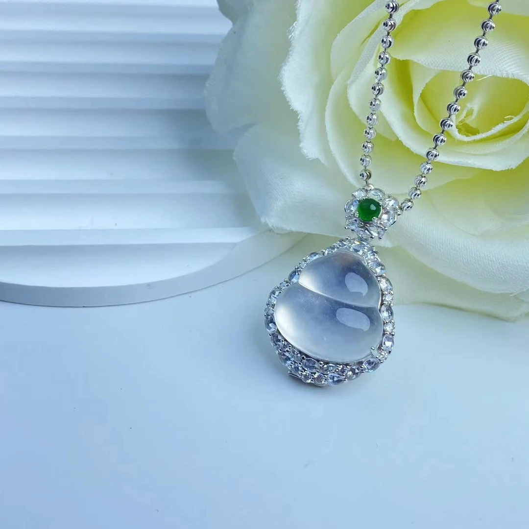 石英质玉葫芦吊坠925银镶