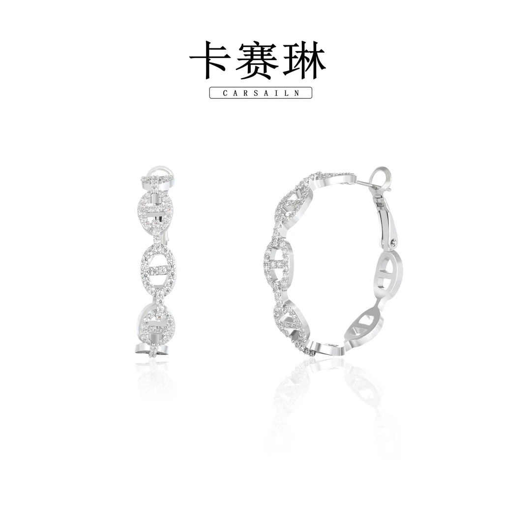 卡赛琳carsailn/ 镀K金 925银针 个性满镶猪鼻耳环 2009