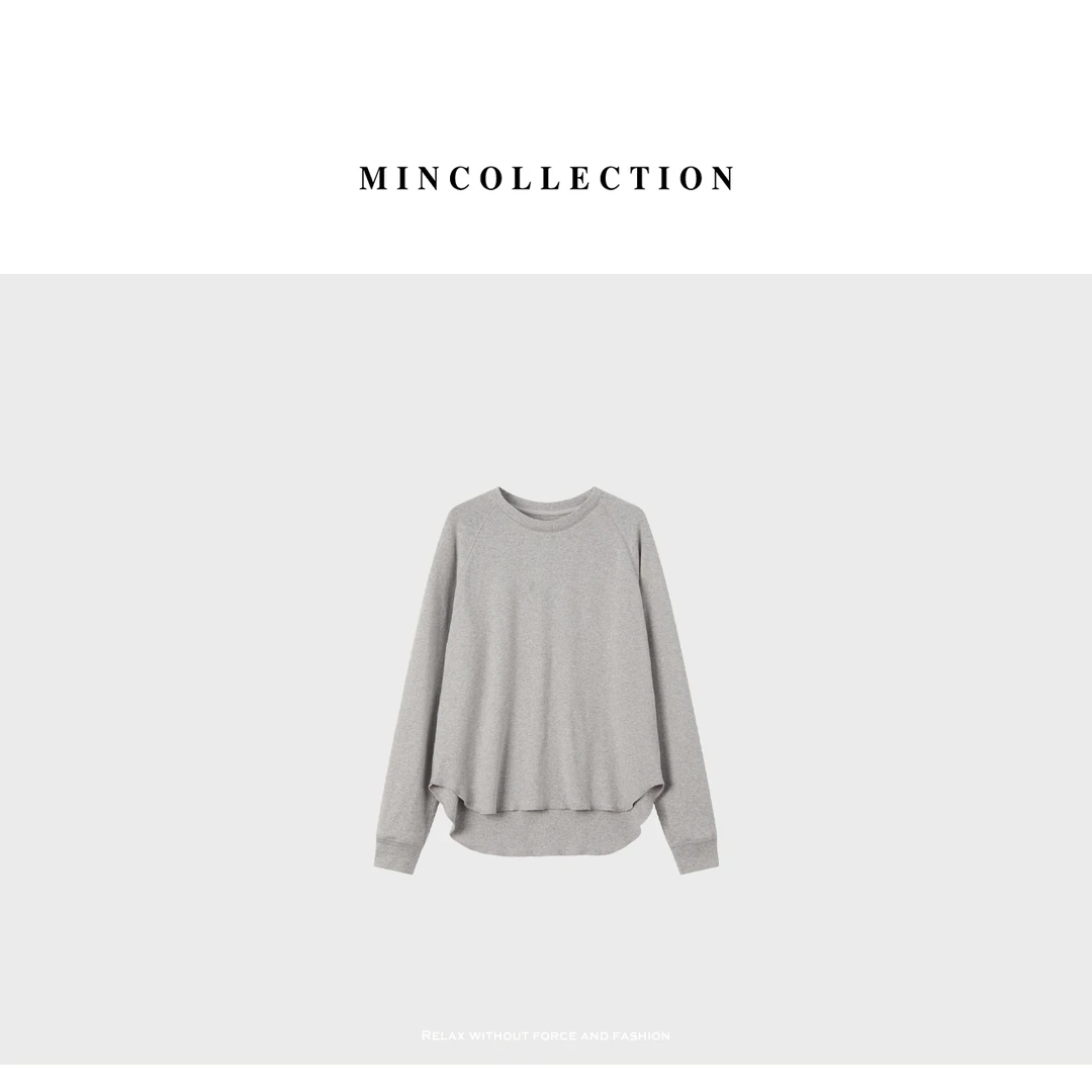 DE Mincollection弧形卫衣/侧开叉插肩薄款全棉休闲圆领卫衣40052