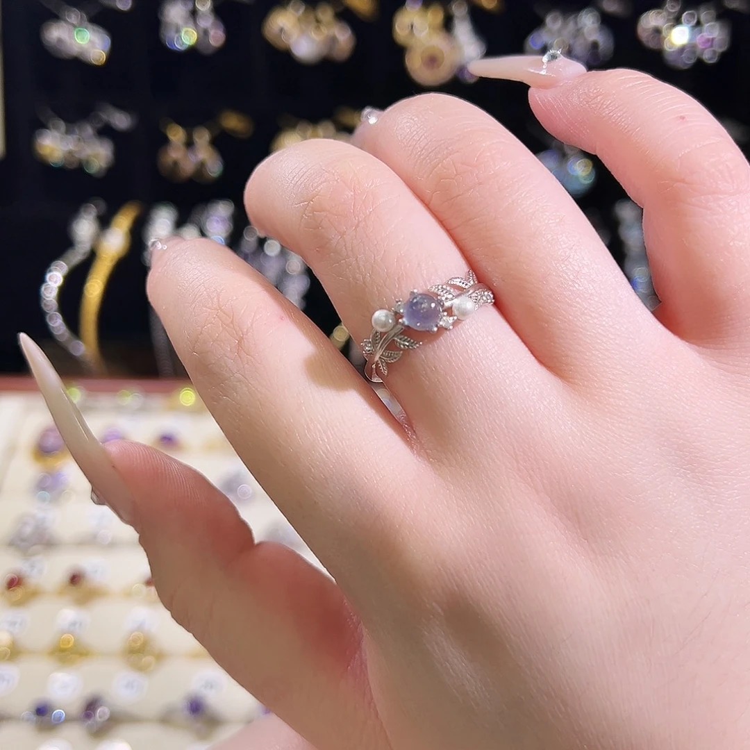 韩****海蓝宝石戒圈银S925镶嵌