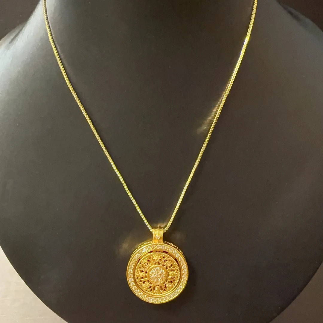 铜合金项链 铜合金项链时尚链子金色饰品高保色黄金旋转八宝罗盘