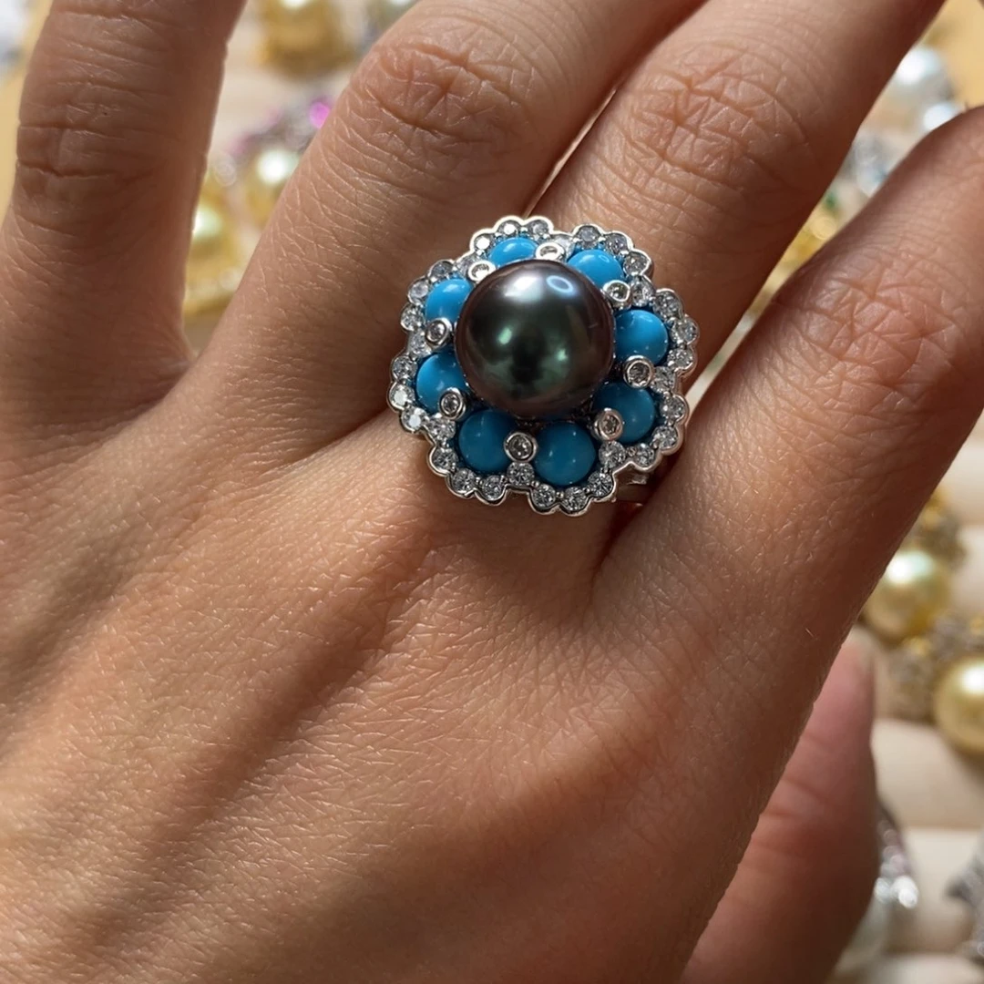 海水珍珠戒圈银S925镶嵌