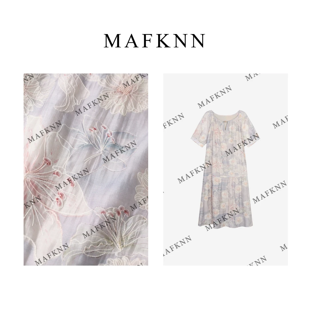 MAFKNN/玛肯时尚休闲简约纯色百搭气质印花夏季连衣裙MK12590