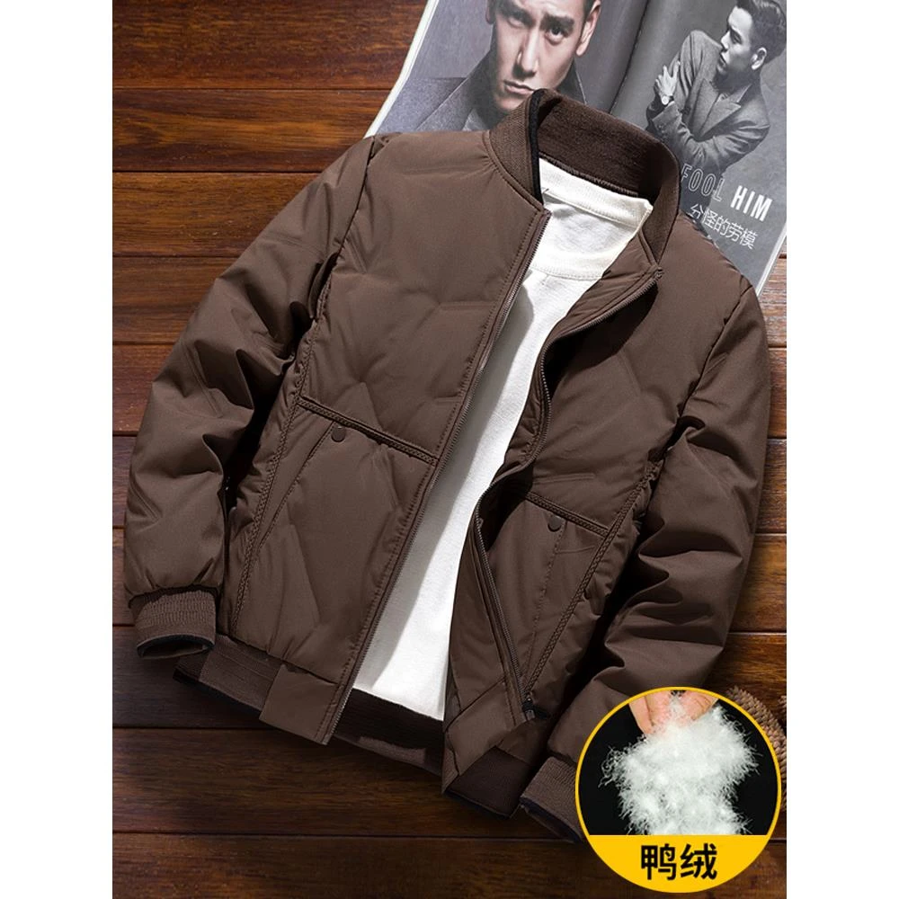 2025年新款男士羽绒服秋冬季加厚棒球服夹克立领潮牌短款鸭绒外套