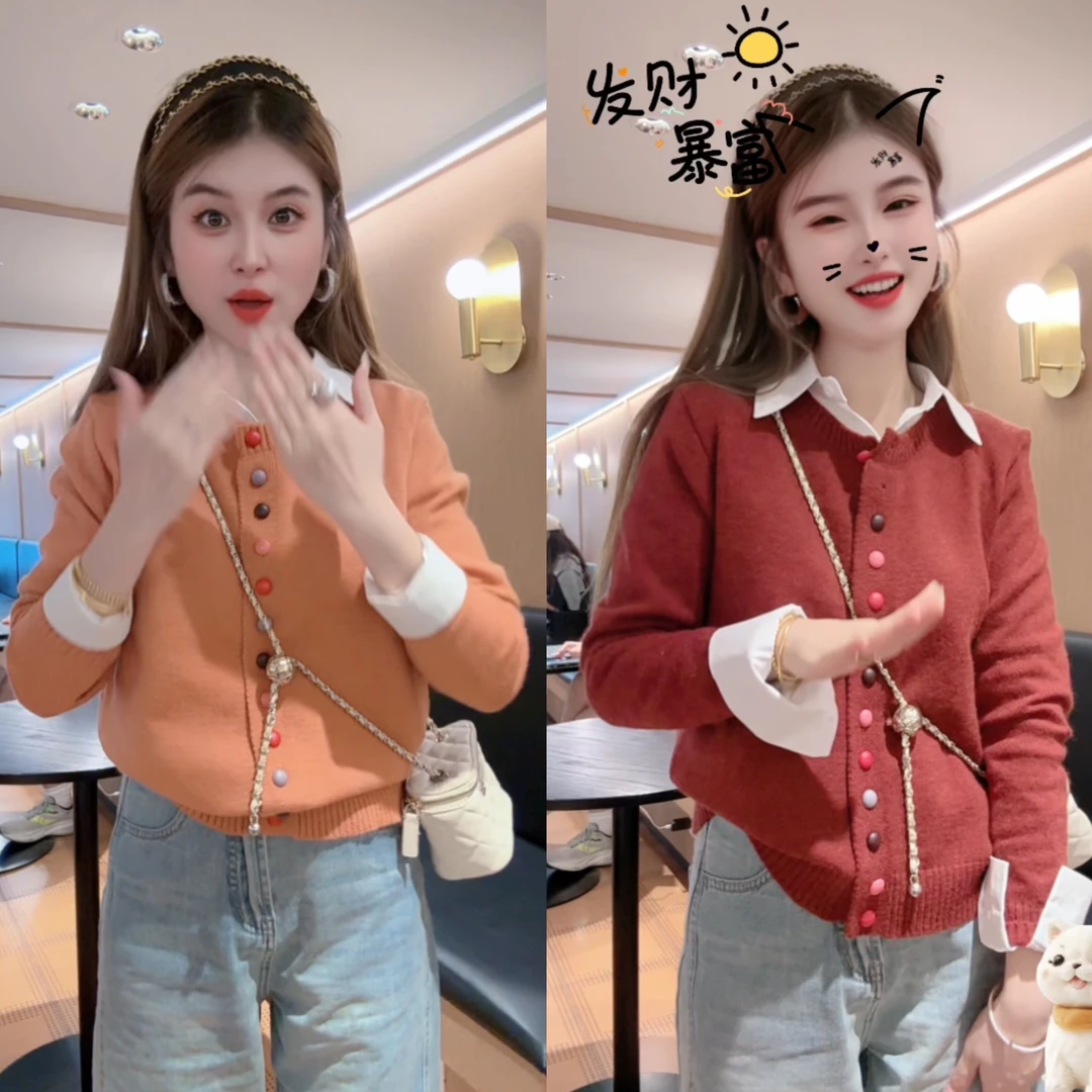 【许小姐专属】圆领针织短款时尚套装秋季韩版通勤休闲风短袖气质