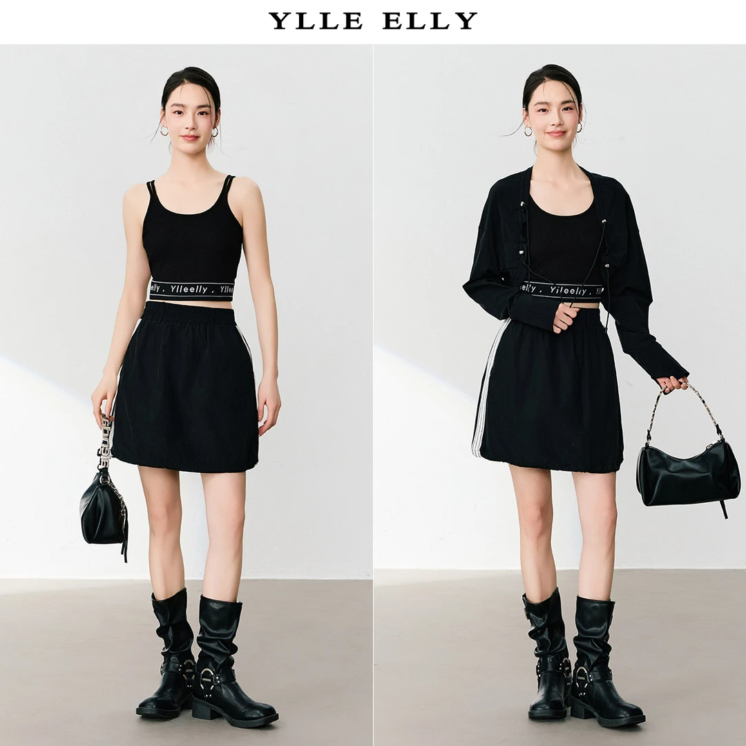 Y207109820休闲半身裙夏季新款时尚松紧腰运动条纹设计花苞裙