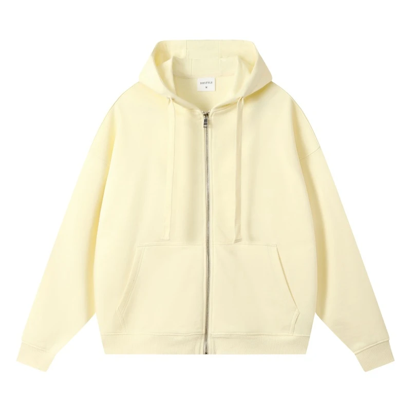 秋冬常规长袖连帽卫衣拉链宽松耐磨纯色卫衣