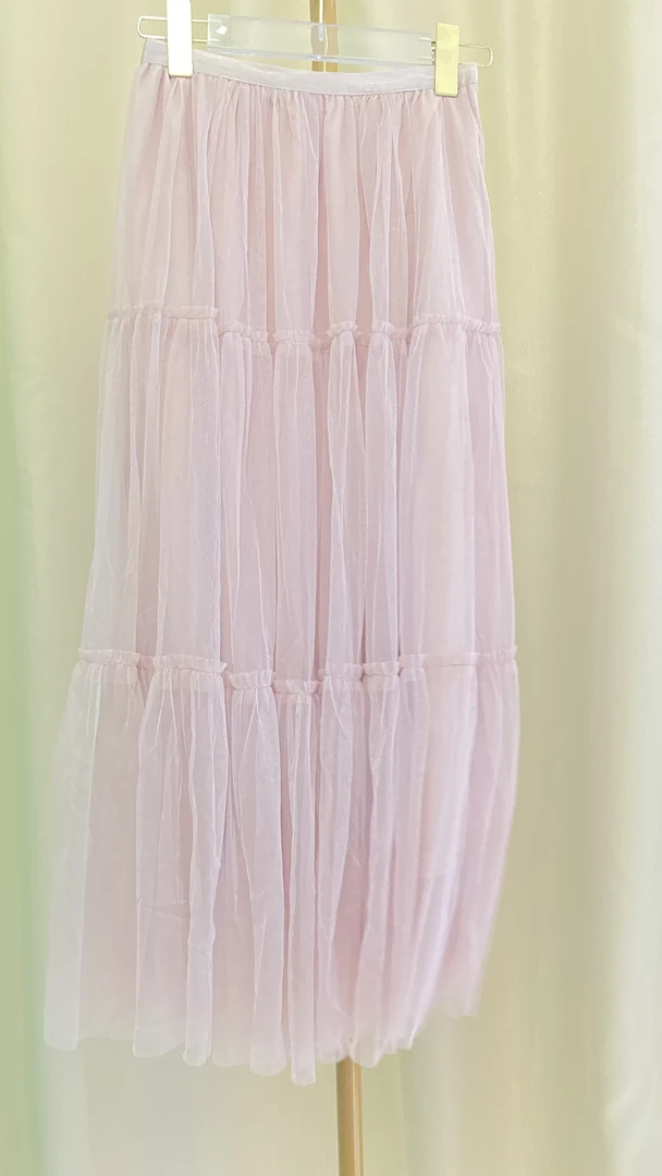 A518灰蜡粉时尚简约百搭夏季拼接网纱半裙